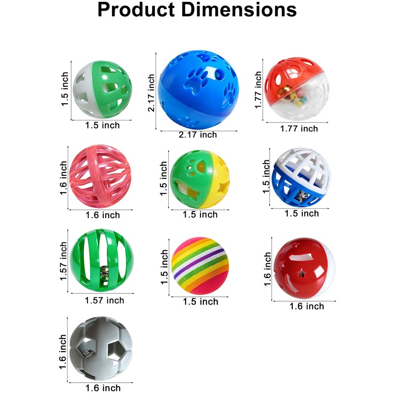 HEUHAI 10-Pack Ferret Bell Ball Toys, Non-Toxic PP, Hollow Chew
