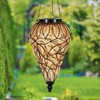 Exhart Amber Solar Lantern – Glass Tear-Shaped Hanging Lantern –