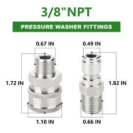 TAISHER 12PCS 304 Stainless Steel Pressure Washer Adapter Kit, Quick Connect Fittings，3/8" Male