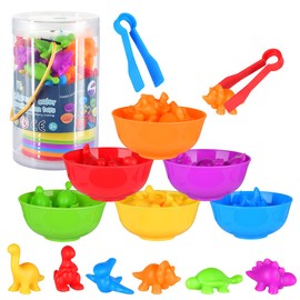 Counting Dinosaurs Sorting Toy,Educational Sensory Montessori Toy Game,Preschool Learning Color Sorting Matching Stacking Fine Motor Skills,Birthday for Kids Boys Girls