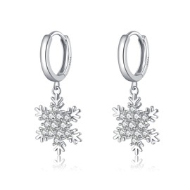 SLUYNZ 925 Sterling Silver Sparkly CZ Snowflake Dangle Earrings for Women Teens Girls Christmas Snowflake Dangle Earrings Drop Winter Party Earrings (A-SILVER)