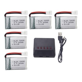 Fytoo - Batería de litio de 3,7 V, 300 mAh, 25 C, con cargador 5 en 1 para Syma S39 X11 X11C WLToys V911S A120 XK A150 V966 FX801 UDI U830 U816A Hubsan X4 H107L DFF D F180 F1W F180C HS170 HS170C - Batería de litio