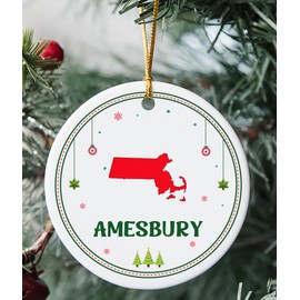 Amesbury MA Ornament for Christmas Tree Decorations City Travel Souvenir Gifts for Family - Housewarming Gift Amesbury Massachusetts Ornament 3 Inch Plastic