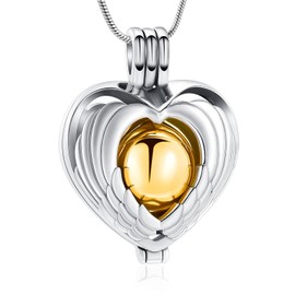 AIWENXI Angel Wings Cremation Jewelry Mini Ball Urn Necklace for Ashes Memorial Keepsake Pendant Necklaces for Men Women Stainless Steel Ash Pendant Jewelry
