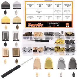 Tanstic 60 Sets 3 Styles 4 Colors Alloy Zipper Stopper with Screws, Zipper Ends Pull Top Stoppers Tail Clips, Rectangle Triangle Thumb Bottom Repair Replacement Pull End Tips for Zipper Repair