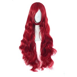 MapofBeauty 32 Inches / 80 cm Long Hair Curly Wavy Wig Cosplay Costume Wig (Blood Red)