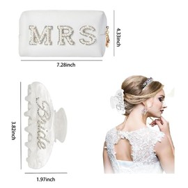 Liyquint Bride Letter Makeup Bag - Sparkling Rhinestone & Pearl Wedding Cosmetic Case, Waterproof PU Toiletry Travel Bag for Bride to Be, Bachelorette Party Essentials, Bridal Shower Gift (White)