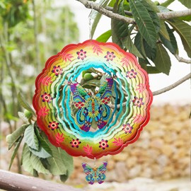 Gochoi Butterfly Hanging Wind Spinners Outdoor,Butterfly Gifts for Women Mom Grandma Wife,11 inch Stainless Steel Wind Spinner Garden Yard decor Ornaments Outside Decorations-Yellow Butterfly