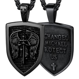 FaithHeart Men St. Michael Pendant Necklace Black Stainless Steel Christian Protective Amulet Jewelry for Dad