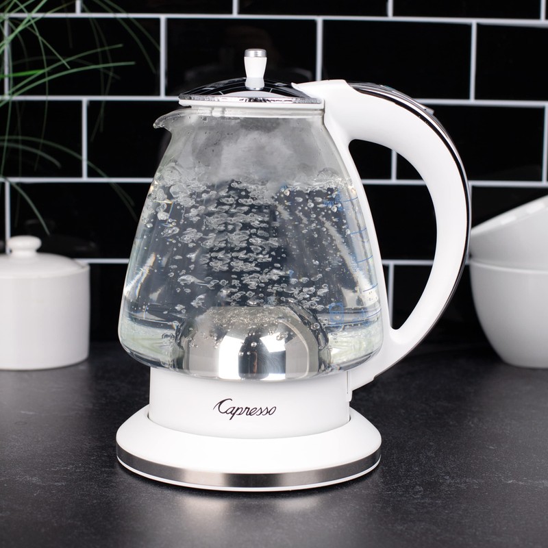 Capresso H2O Glass Kettle, 240.02, White and polished chrome, 48