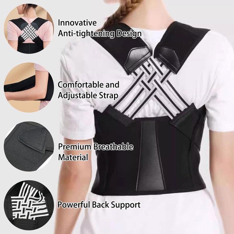 Adjustable back posture belt, back straightener, breathable shoulder strap, posture