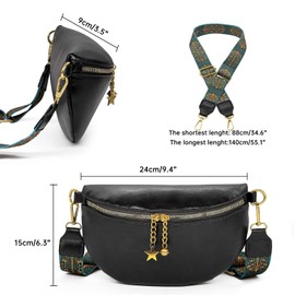 Long Keeper Crossbody Shoulder Bags - PU Leather Saddle Bags Chest Bag for Women Ladies Bum Bag with Detachable Wide Strap Elegant Travel Fanny Pack