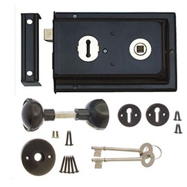 Rim Lock and Handle Set - Sash Lock, Shed Door Lock with Key - Gate Locks for Wooden Gates - Rim Locks for External Doors - Garden Gate Lock with Key, Rim Lock Door Knob Set 6 x 4