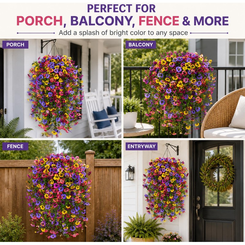 Lifelike Artificial Hanging Flowers for Outdoors – Faux Hanging Plants