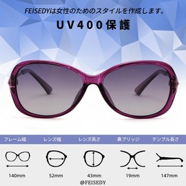Feisedy B1310 Women's TAC Polarized Sunglasses, Fashion, Cool, Elegant, Jewelry Frame, UV Protection, UV 400 Protection, Small Face, Travel, Driving, purple