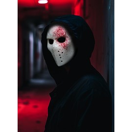 MMOO Blood Splattered Hockey Costume Prop Mask (White)