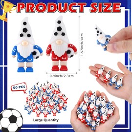 Halloscume 50 Pcs Mini Soccer Gnome Bulk Tiny Sports Theme Gnomes Soccer Figurines to Hide and Seek Soccer Ornaments Sports Themed Party Favors Gift for Soccer Lover Tiered Tray Home Decoration