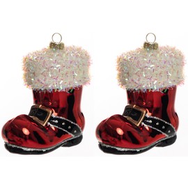 2pcs Blown Glass Santa Boot Ornaments for Christmas Tree