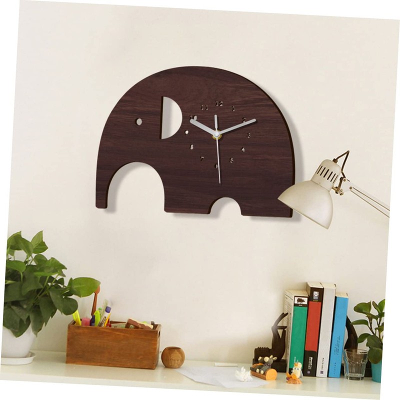 Gatuida Fashionable Wooden Elephant Wall Clock Silent Decorative Wall Mount