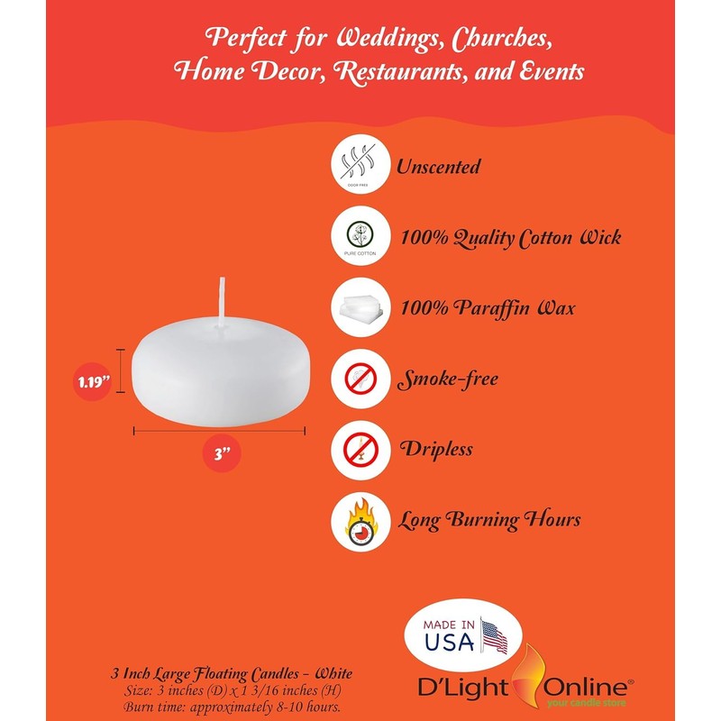 D'light Online Large White Floating Candles 3 Inch Wax Discs