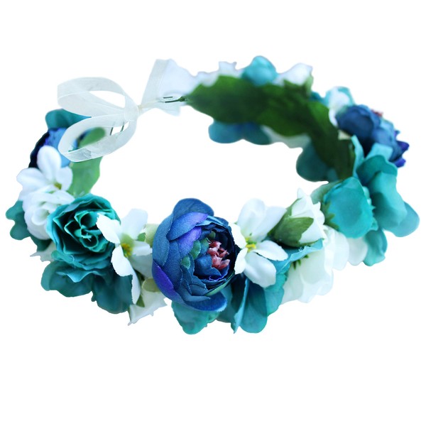 Vivivalue - Diadema ajustable de flores para el pelo, corona floral, corona halo con cinta, Boho Festival de boda, 6, Talla única