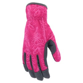 MUD Everyday Women's Synthetic Leather Palm with Silicone Dotted Grip Garden Gloves, Enhanced Grip, Reinforced Fingertips, Comfortable Backing, Floral Magenta, Small/Medium (MD52011MF-WSM)