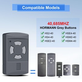 Garage Door Handheld Transmitter for Hormann 40.685 MHz HSE2 HSM4 HSM2 HSE4 HS2 HS4, Remote Control Duplicator Compatible with Hörmann Grey Buttons, Pack of 2