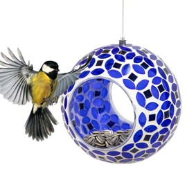 Sunnydaze 6-Inch Glass Mosaic Hanging Bird Feeder for Outdoors - Fly-Through Wild Bird Feeder - Lavender Mosaic