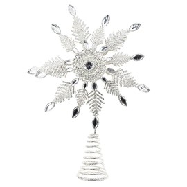 DUSVALLY Christmas Tree Topper, 14" x 11" Glitter Snowflake Metal Hollow Christmas Tree Topper for Indoor Party Home Office Xmas Tree Decoration