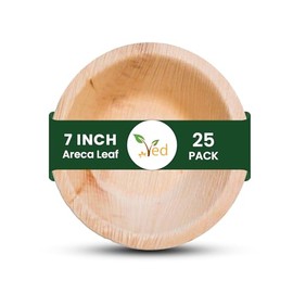 Ved 25 Eco-Friendly, Biodegradable, Areca Leaf Bowl, Large 7" 20cm(600ml), Deep Round Disposable Serving Bowls, Compostable, for Salad, Party.