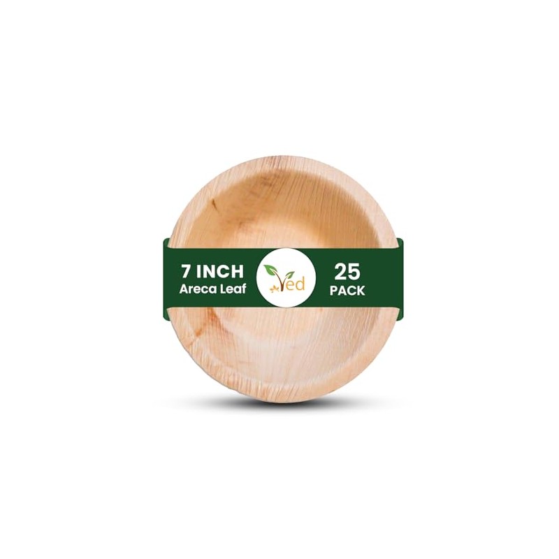 Ved 25 Eco-Friendly, Biodegradable, Areca Leaf Bowl, Large 7" 20cm(600ml),