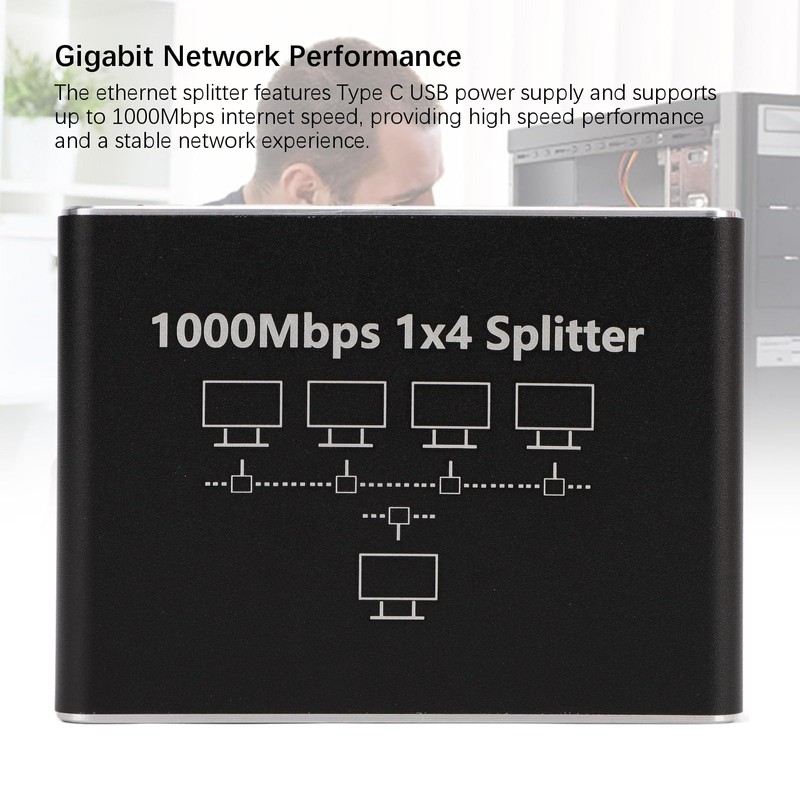 Ethernet Splitter 1 to 4 High Speed 1000Mbps, Network HUB,