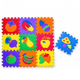 Tapete para bebe de Foami Didáctico Tipo Puzzle Alfombra de Goma EVA Suave para Bebés Tapete para bebe gateo grueso Piso de Juego Antideslizante y No Tóxico (28x28 cm por pieza) (Frutas y verduras)