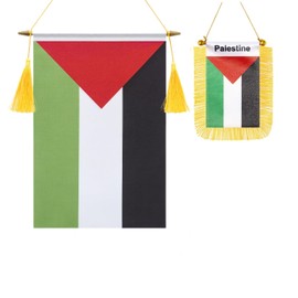 2 Pack Palestine Wall Flags Banner, Mini Palestinian Hanging car window Flag Satin Finish Heavy Duty Fabric Patriotic Flags for School Classroom Club Car Rearview Mirror Decoration
