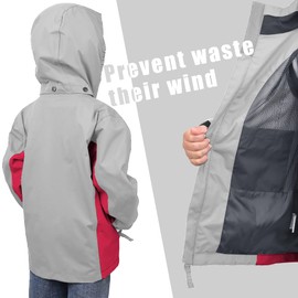 YINGJIELIDE Boys Girls Rain Jacket,Kids Lightweight Waterproof Hooded Raincoats Windbreakers,Outdoor Hiking Coat (5-6, Neutral Grey)