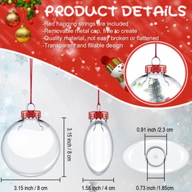 Sumind 12 Pieces Clear Christmas Fillable Ornament Balls 3.15 inch Plastic Transparent Fillable Balls DIY Hanging Ornaments for Christmas Tree Decoration Crafting (Red)