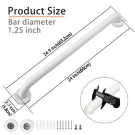 Rackickyer Shower Grab Bar, 2 Pack 24 Inch White Bathroom Grab Bar, 1.25" Diameter 304 Stainless Steel Anti-Slip Grab Bars for Bathtubs and Showers, Handicap Shower Grab Bar for Seniors Elderly