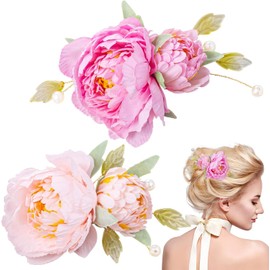 2pcs Silk Flower Hair Clips for Women, 2 in 1 Flower Brooch, Pearl Floral Hair Pins Barrettes for Women Girls Brides Party Wedding Decor Hair Buns Updo Holder Accessories (Multiple colors, One Size)