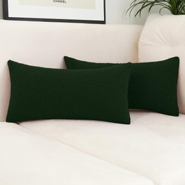Jeneoo Hunter Green Decorative Lumbar Thick Throw Pillow Covers Fine Textured Boucle Couch Cushion Cases for Sofa Decor, Set of 2, 12 x 20 Inch