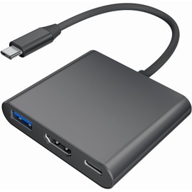 Adaptador USB C a HDMI, 3 en 1 Adaptador Tipo C Multipuerto USB C Hub con Salida HDMI 4K, Puerto USB 3.0 y Puerto de Carga USB-C Nuevo Mac Air/Surface, Más, Controlador Estable Certificado