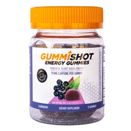 GummiShot Energy Gummies, 1125 mg of Plant-Based Caffeine Chews per Bottle, Long Lasting Energy Boosters, Elderberry (15ct)