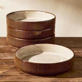 Star 7.5" Pasta Bowls Set of 4, Microwave & Dishwasher Safe, Cream Cocoa