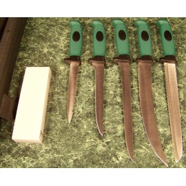 Unbranded 6pc LARGE Deluxe KITCHEN HUNTING FISHING KNIFE SET with SHARPENING STONE & CASE