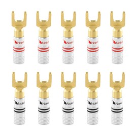 Nakamichi Excel Series 24k Gold Plated Spade Y Banana Plug 12-18 AWG Gauge Size 4mm for Speakers Amplifier Hi-Fi AV Stereo Home Theatre Audio Wire Cable Screw Connector, 10 Pcs (5-Pairs)