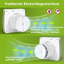 Glovios Bathroom Fan 100 mm with Backflow Flap, Quiet Extractor Fan, 12 W Bathroom Fan, White Wall Fan for Kitchen, Bathroom, Toilet, Greenhouse, Garage, IPX4