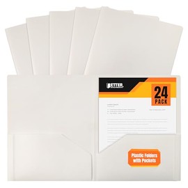 Better Office Products Carpetas de plástico blanco resistentes de 2 bolsillos, carpetas poliméricas tamaño carta, paquete de 24 unidades, color blanco