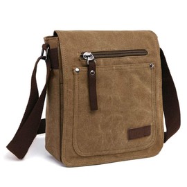 DASKING Retro Men's Small Canvas Briefcase Casual Cross Body Messenger Shoulder Bag Everyday Satchel Bags Laptop Bag(Brown)
