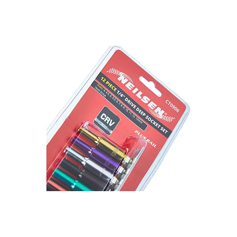 neilsen CT0906 1/4-Inch Deep Socket Set Drive Plus Wall Rail