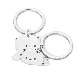 DHWEKU Paar Schlüsselanhänger Paare Pärchen Schlüsselanhänger Edelstahl Puzzle Katze Schlüsselbund Schlüsselring Keychain Freundschaft Geschenke für Herren Damen