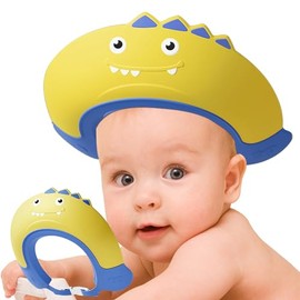 Thcbme Gorro de ducha para bebé, gorro de ducha para niños, visera para proteger ojos y oídos para niños de 0 a 9 años. Su adorable forma de dinosauri